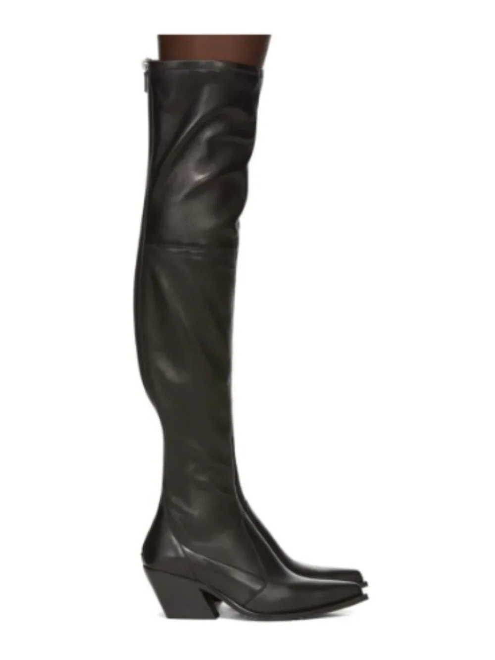 GIVENCHY Black Leather Thigh-High Western Pointed-Toe Boots | EU 36 / US 6